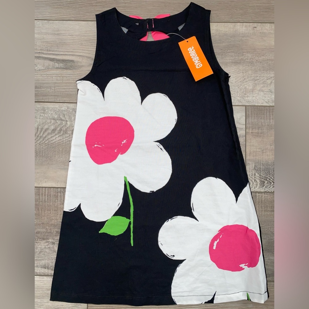 NWT Gymboree Flower Daisy Park Pink Navy Ribbon Bow Dress Size 6